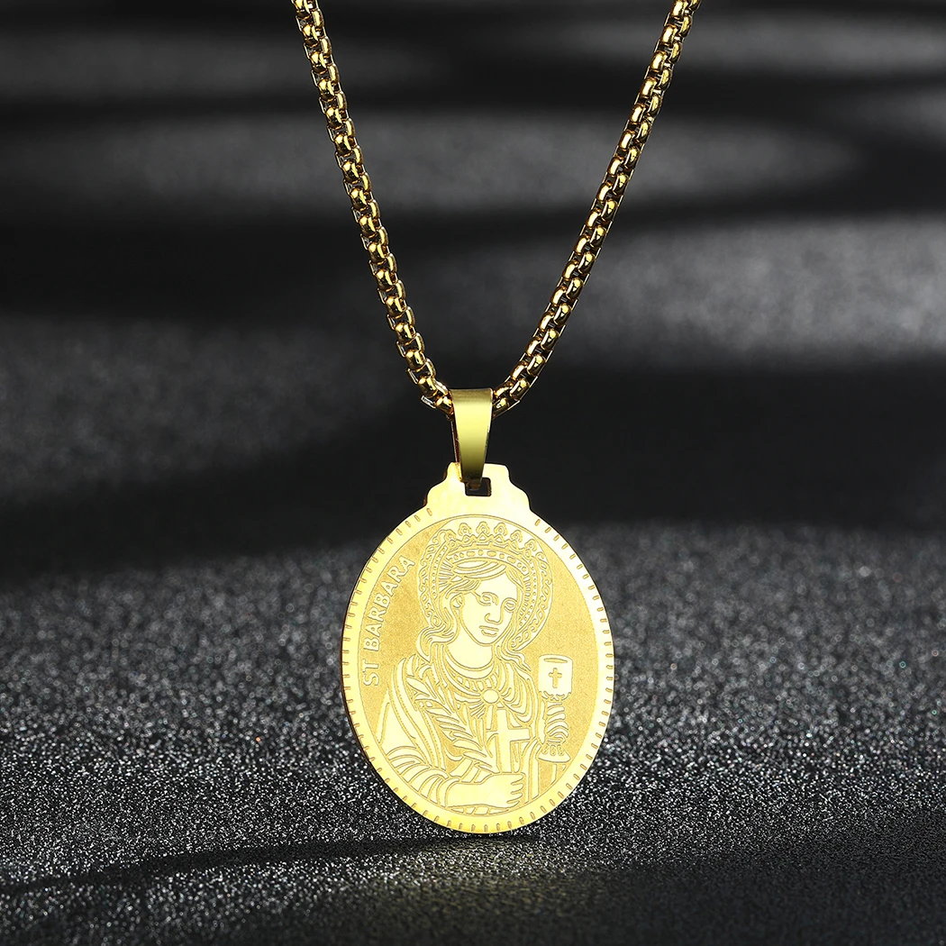 Initial Saint Barbara Medaillon Halskette für Frauen Religion Schmuck Amulett alte christliche Männer Anhänger Halskette