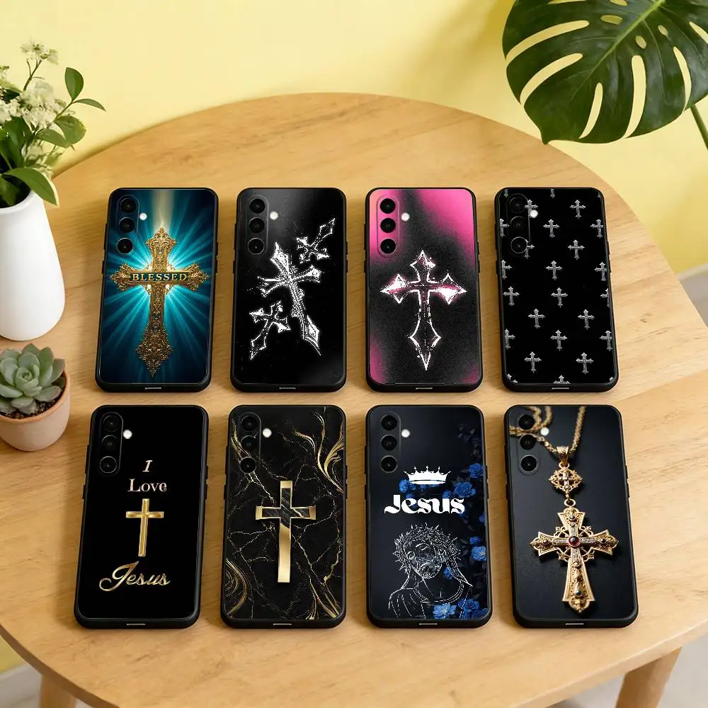 J-Jesus C-Cross Phone Case For Samsung Galaxy A73,A72,A71,A70,A53,A52,A51,Soft Silicone Black Cover