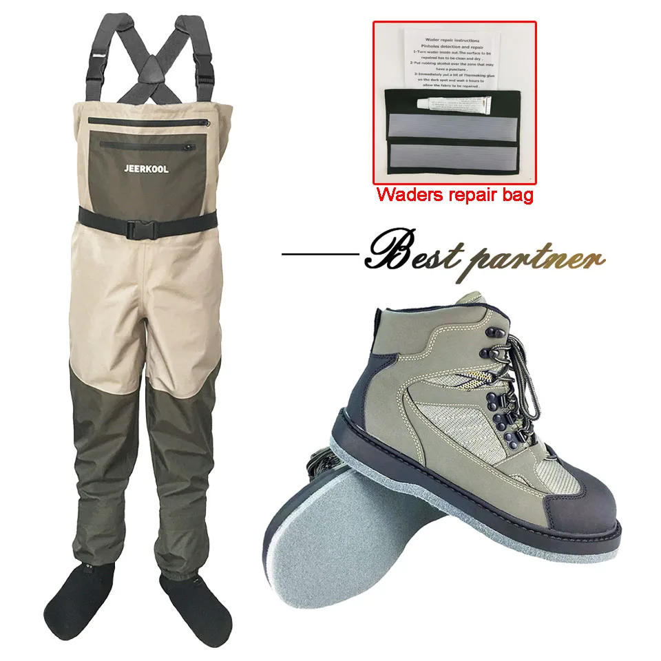 Fly Fishing Waders Waterproof Wading Pants and Boots Hunting and Fishing Clothes and Anti-skid Felt Sole Shoes Outdoor Overalls