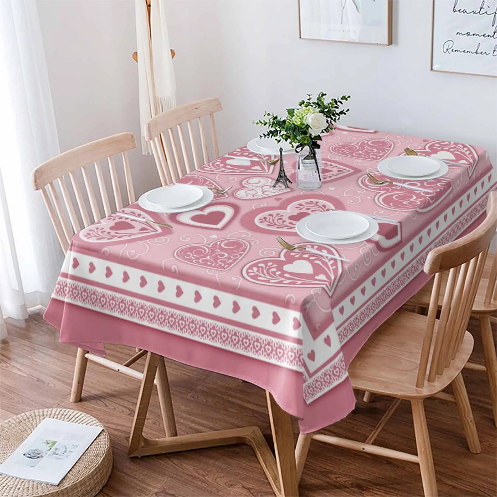 Valentine'S Day Romantic Festival Love Table Cloth Waterproof Dining Tablecloth Kitchen Decorative Party Table Cover