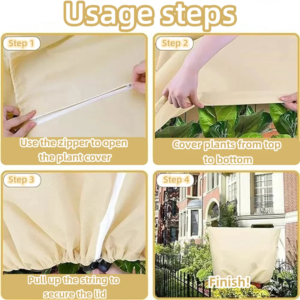 Winter Protection Bag for Plant Strong Frost Protection Plant Cover Tree Covers with Zip Drawstring Breathable Beige