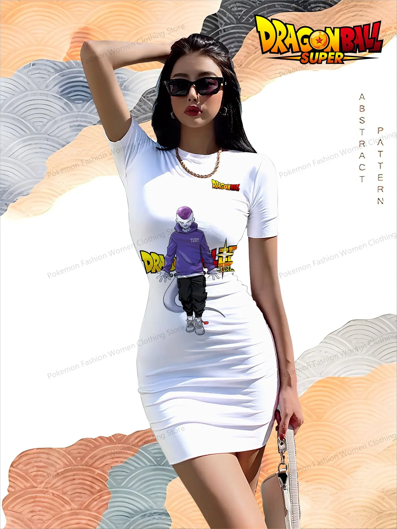 Dragon Ball Kakarotto Women's Short Sleeved Hip Dresses Spicy Girl Dress Youthful Woman Clothes 2024 S-3XL Summer Boho O Neck