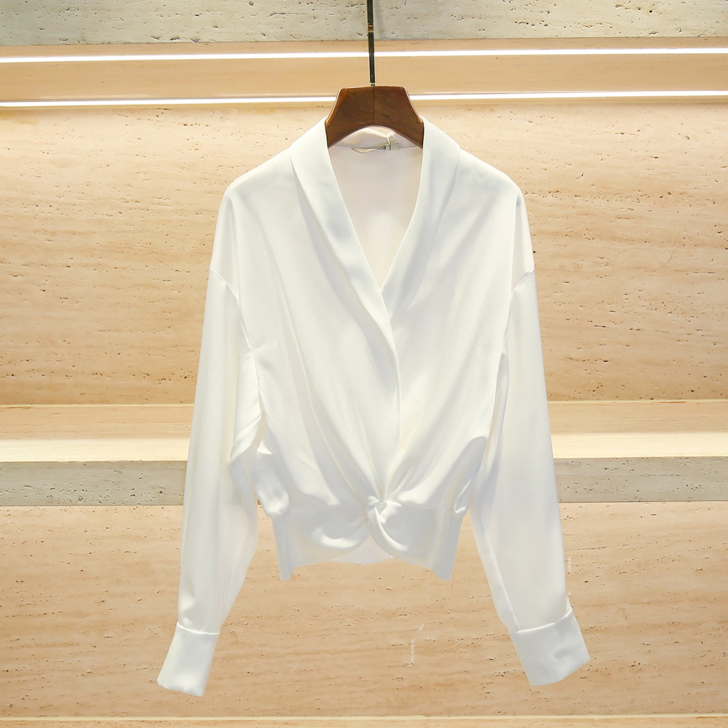 

Casual V-ne Pleated Waist irt Women's Top Spring 2025 New Arrival South Oil High-end Faion Straight Cut Long Sve