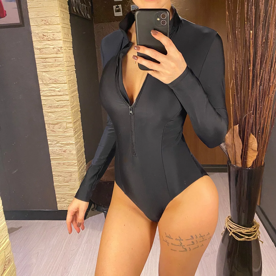 S - 2XL, 4 Farben, langärmelig, mit Reißverschluss, Surf-Rashguard, einteiliger Badeanzug, Damen-Badebekleidung, Badeanzug für Frauen, Badebekleidung, Schwimmanzug V6266 – Detail 4