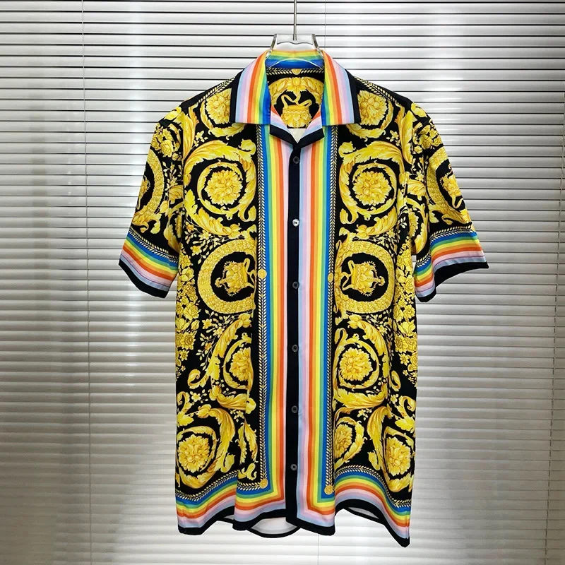 Luxe Man Shirt Korte Mouw Button Down Koninklijke Heren Tops Shirt Zachte Zijden Top Heren Shirt 2025, Hot Koop Koninklijke Shirt Kleding