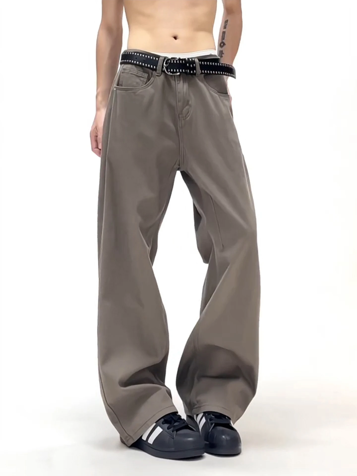 

Мужские джинсы Cleanfit American Style кофейного цвета с флисовой подкладкой, широкие, прямого кроя, осенне-зимние, свободные, расклешенные