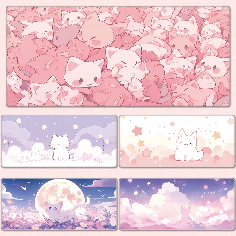 Entzückendes rosa Katzen-Mauspad – XXL-Cute-Kitty-Gaming-Schreibtischunterlage für Mädchen, rutschfestes Computerpad mit weicher Oberfläche für Büro und Zuhause
