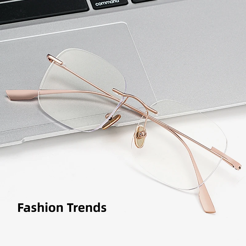 FIRADA Fashion Comfortable Eyeglasses Women New Vintage Titanium Rimless Eyewear Optical Prescription Glasses Frame For Men 1136