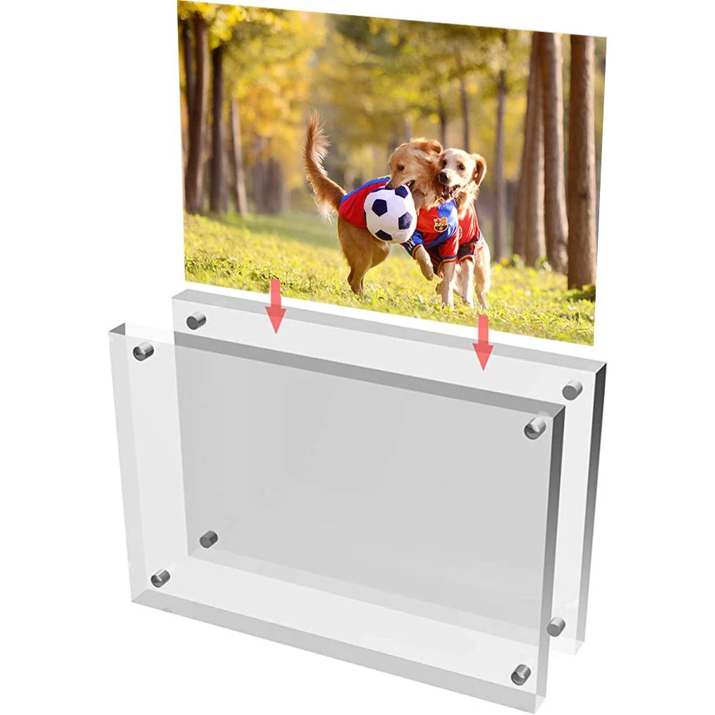 Acrylic Photo Frame 10+10mm 1PCS Transparent Desktop Display Stand Double-sided Magnetic Ornament Photo Poster