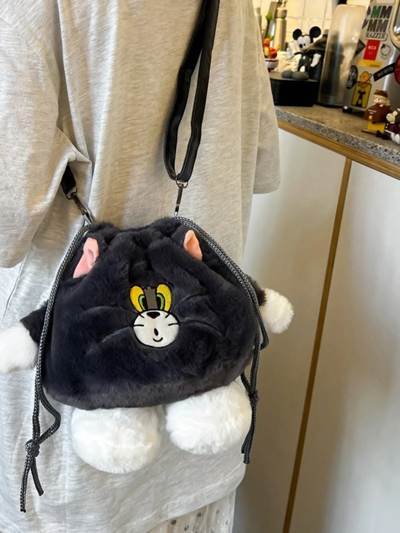 Cute Personality Drawstring Plush Bag Autumn Handbag Cartoon Doll Single Shoulder Bag Girl Storage Small Bag