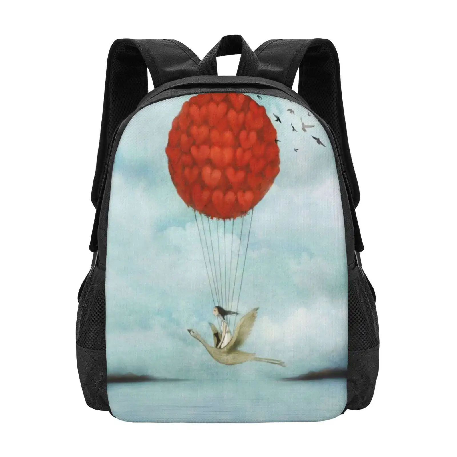 High Hopes Hot Sale Schoolbag Backpack Fashion Bags Girl Hope Cute Bird Heart Carefree Whimsical Balloon