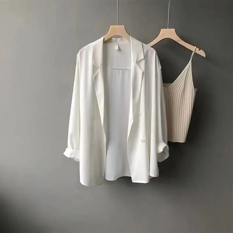 Odzież damska Długi rękaw Jednolity kolor Karbowany Luźny Elegancki Moda Casual Koreańskie Marynarki Wiosna Lato Cienkie Temperament Topy