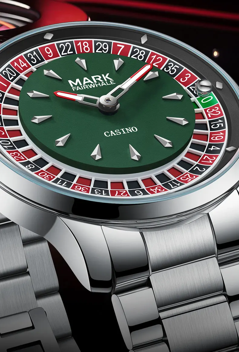 ساعة مارك فيرويل كوارتز للرجال 43 ملم ساعة يد 30 متر مقاومة للماء مضيئة لعبة الروليت