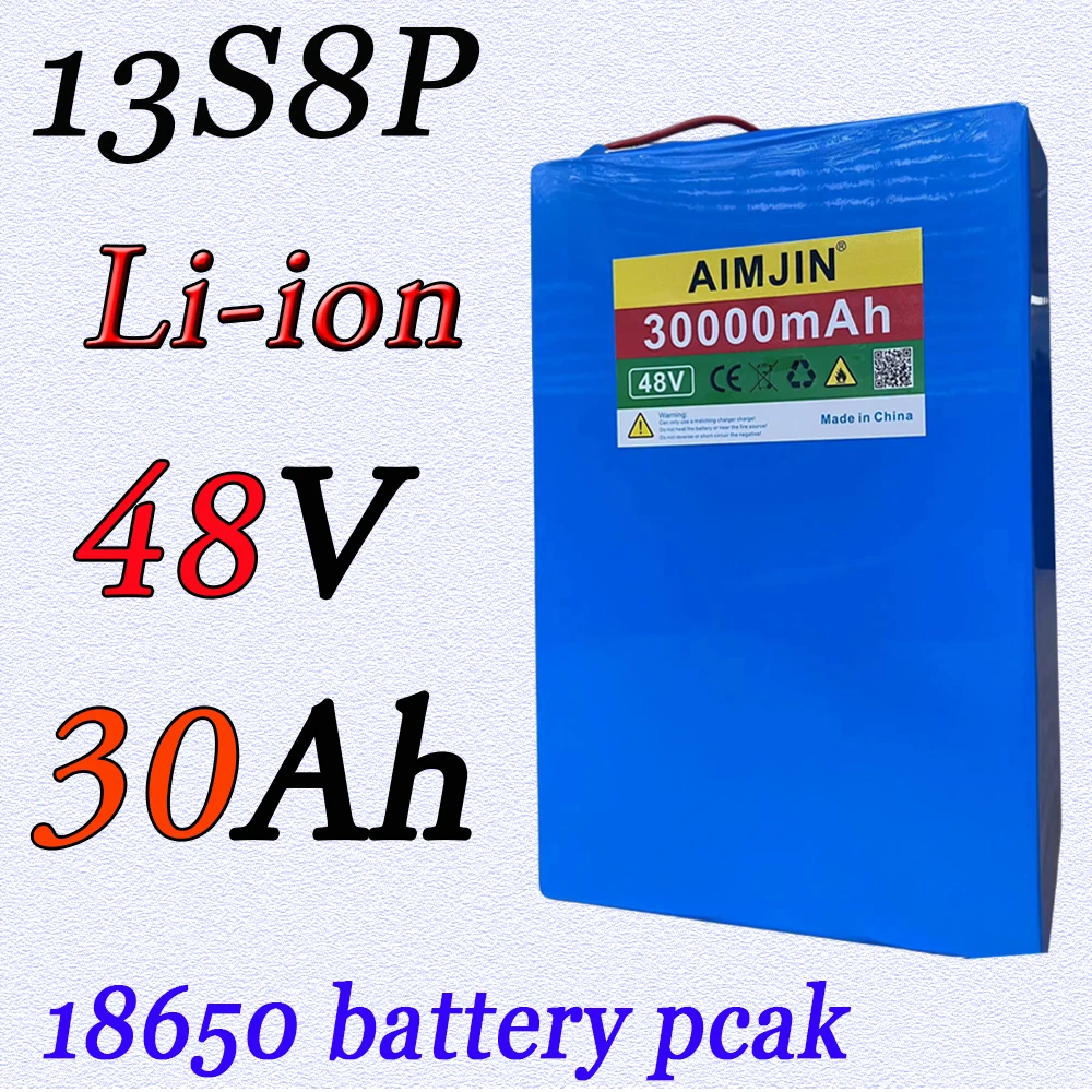 13S8P 48V 30000mAh/30AH 18650 lithium battery pack 1000W electric battery with built-in 50A BMS high-power battery pack