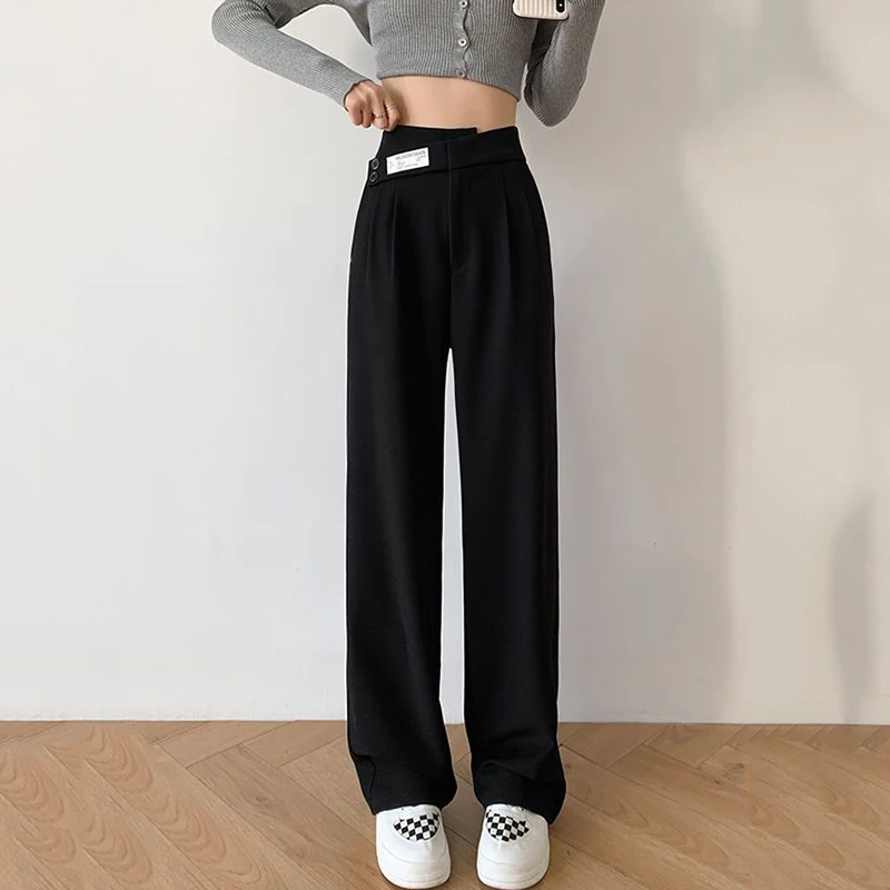 Women\'s Wide Leg Pants Korean Casual High Wait Suit Pantalones Loose Streetwear Straight Trousers Office Sweatpants New Spodnie