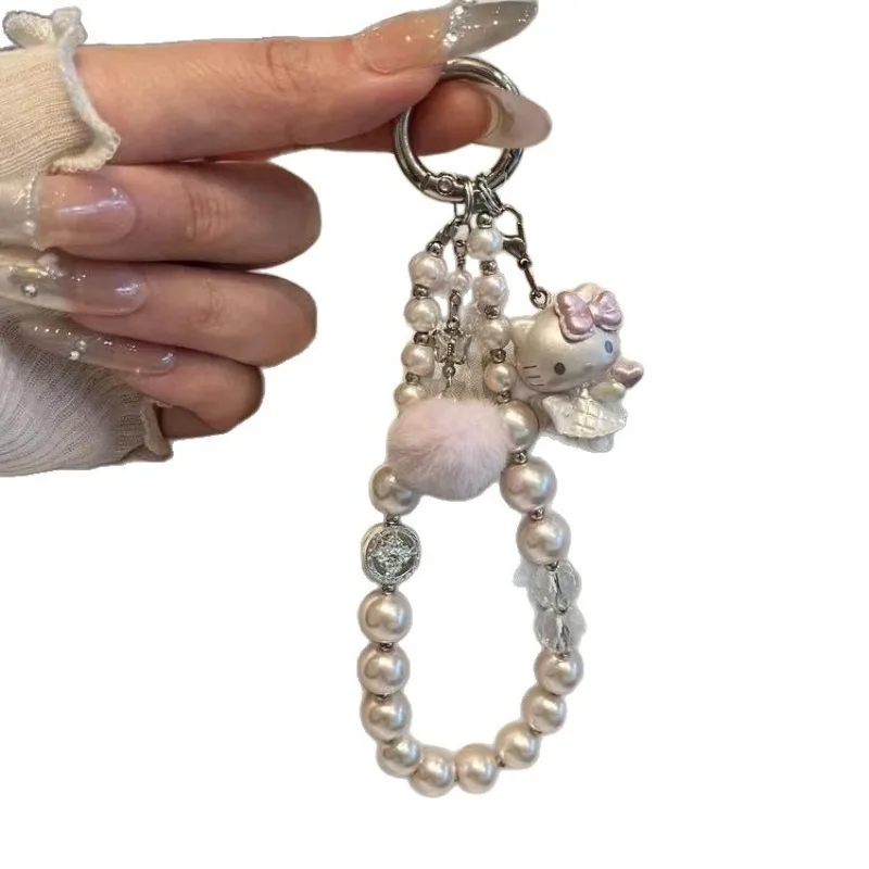 Nouvelle mode rose boule de cheveux KT chat perlé téléphone portable pendentif mode douce fille coeur perle papillon Bracelet