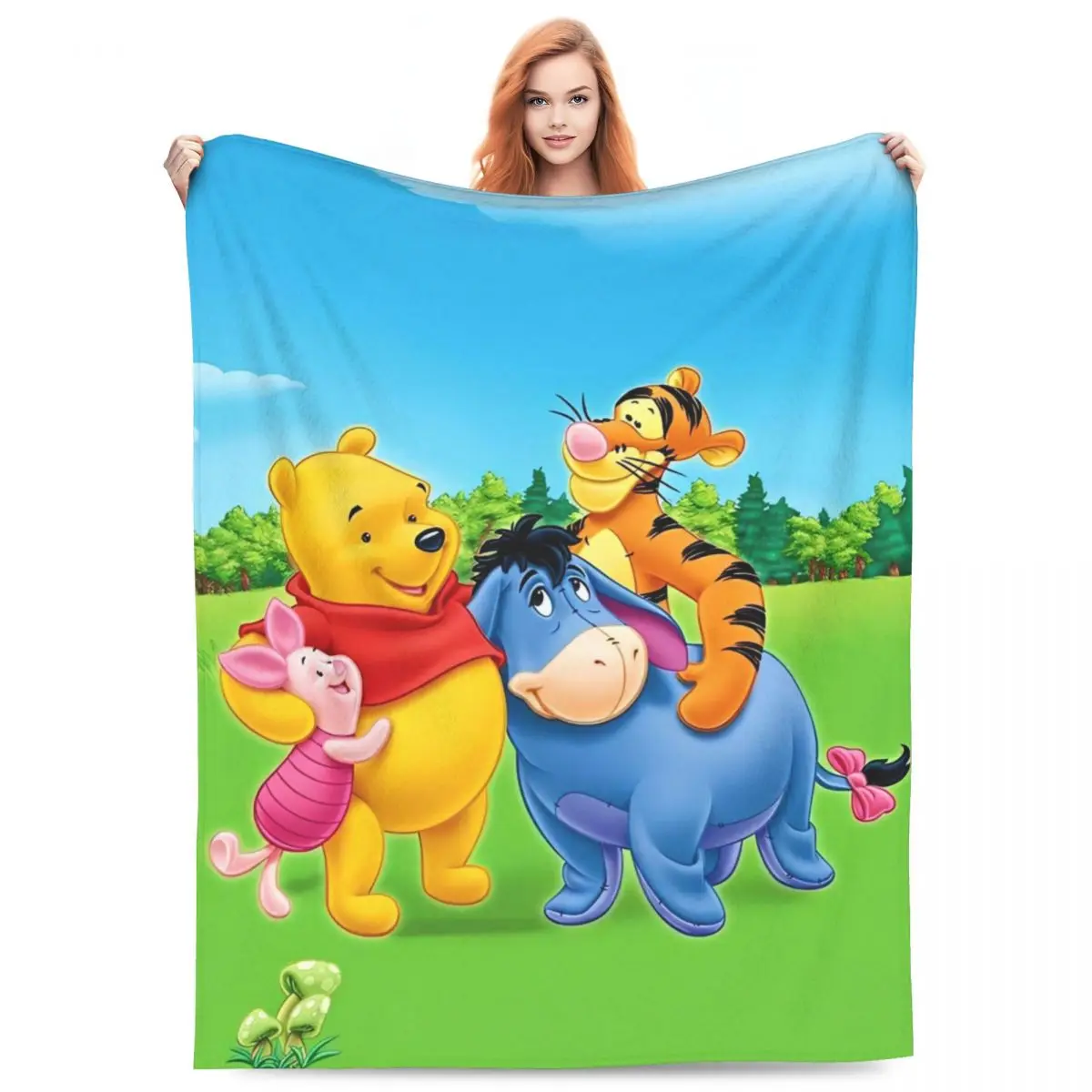 Soft BlanketBoy Girl Picnic Winnie The Pooh Throw Blanket Flannel Bedspread For Living Room Funny Sofa Bed Cover