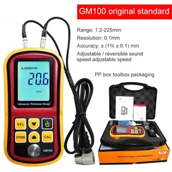 Ultrasonic Thickness Gauge Tester Gm100 Range 1.2-225Mm Resolution Precision 0.1Mm Backlight Data Storage for Metal Plastic