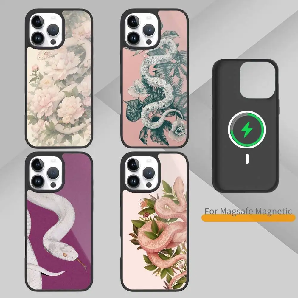

Illustration Plum Blossom Snake Phone Case For iPhone17,16,15,14,13,12,11 Plus,Pro Max Magnetic Magsafe Wireless Charging