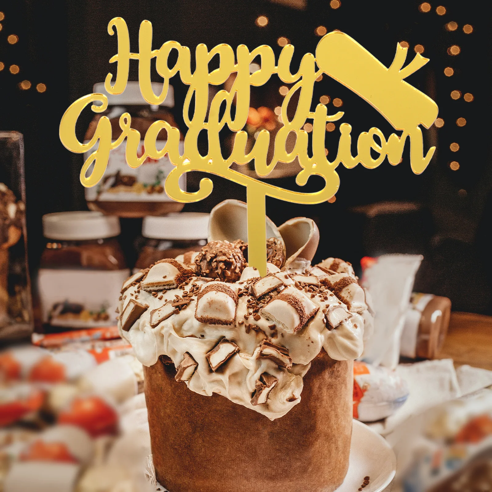 

6pcs Cake Decorations Acrylic Graduation Party Supplies Class 2022 Cupcake Toppers Match Decorations Suitable Cakes Desserts