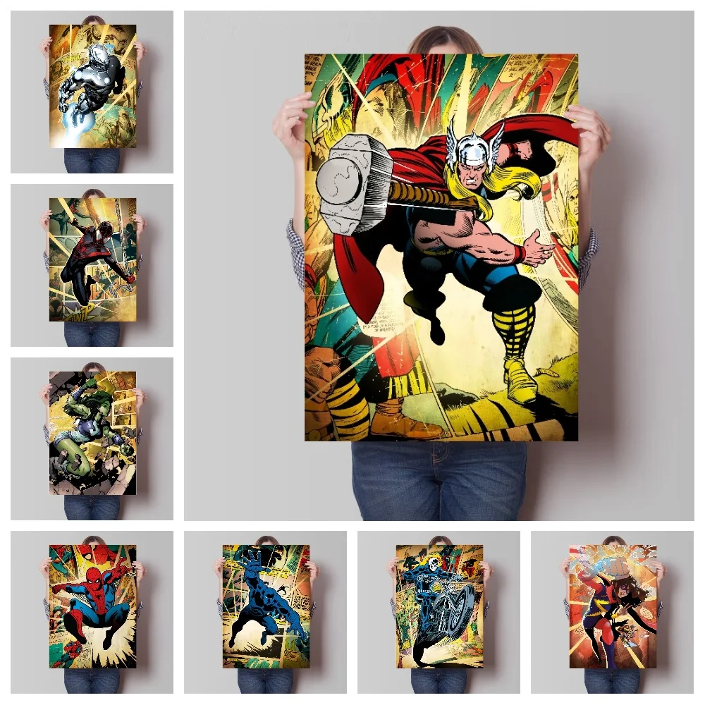 MINISO Marvel Movie Avengers Vintage Wall Art Posters SpiderMan Iron Man Hulk Thor Home Room Decor Print Picture Canvas Painting