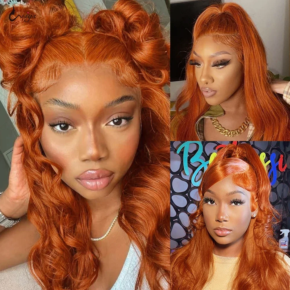 250 Density Body Wave Orange Ginger Hd Lace Wig 13x6 Pre plucked Glueless Colored Lace Front Human Hair Wigs For Women 30 34inch