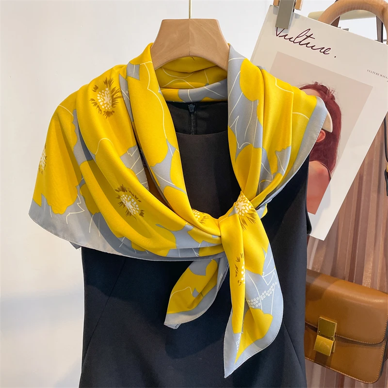 90*90cm Luxury Brand Silk Square Scarf Hijab Women Bandana Soft Scarves Neckerchief Ladies Hair Shawl Wrap Headband