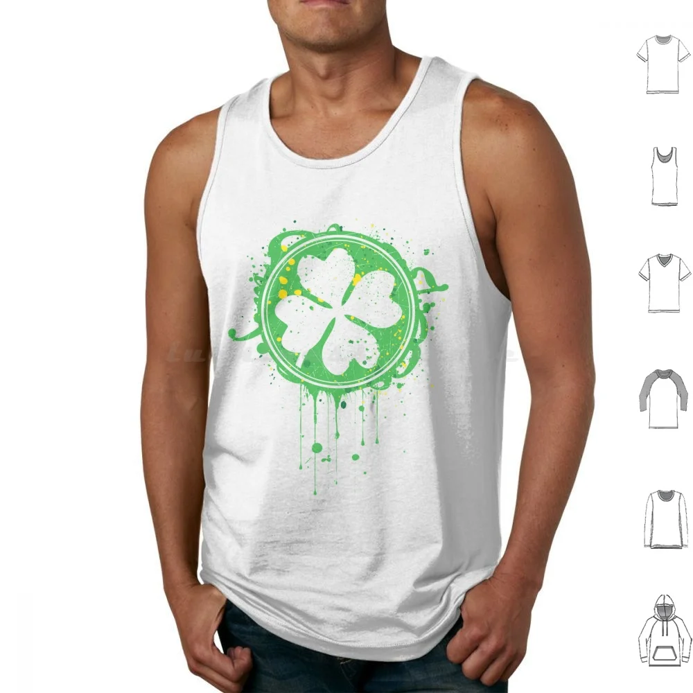 Clover Tank Tops Print Cotton Clover Saint Day Green Grunge Splash Festival Parade Holiday Holy Irland Irish