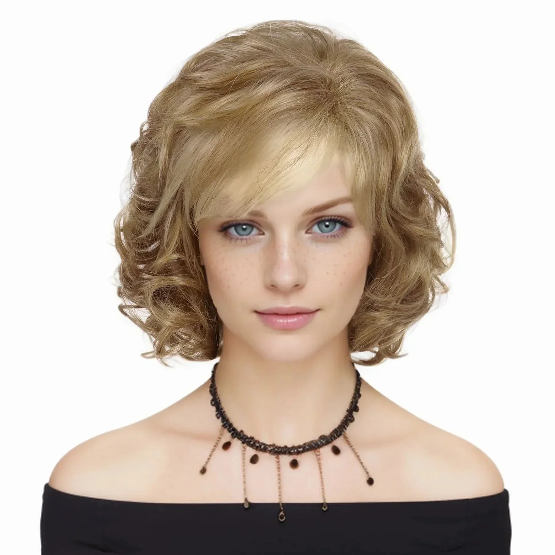 Synthetic Short Blonde Curly Wig for Women Natural Hair Styles Mommy Wigs with Bangs Short Haircut Old Lady Gifts Mother Grandma