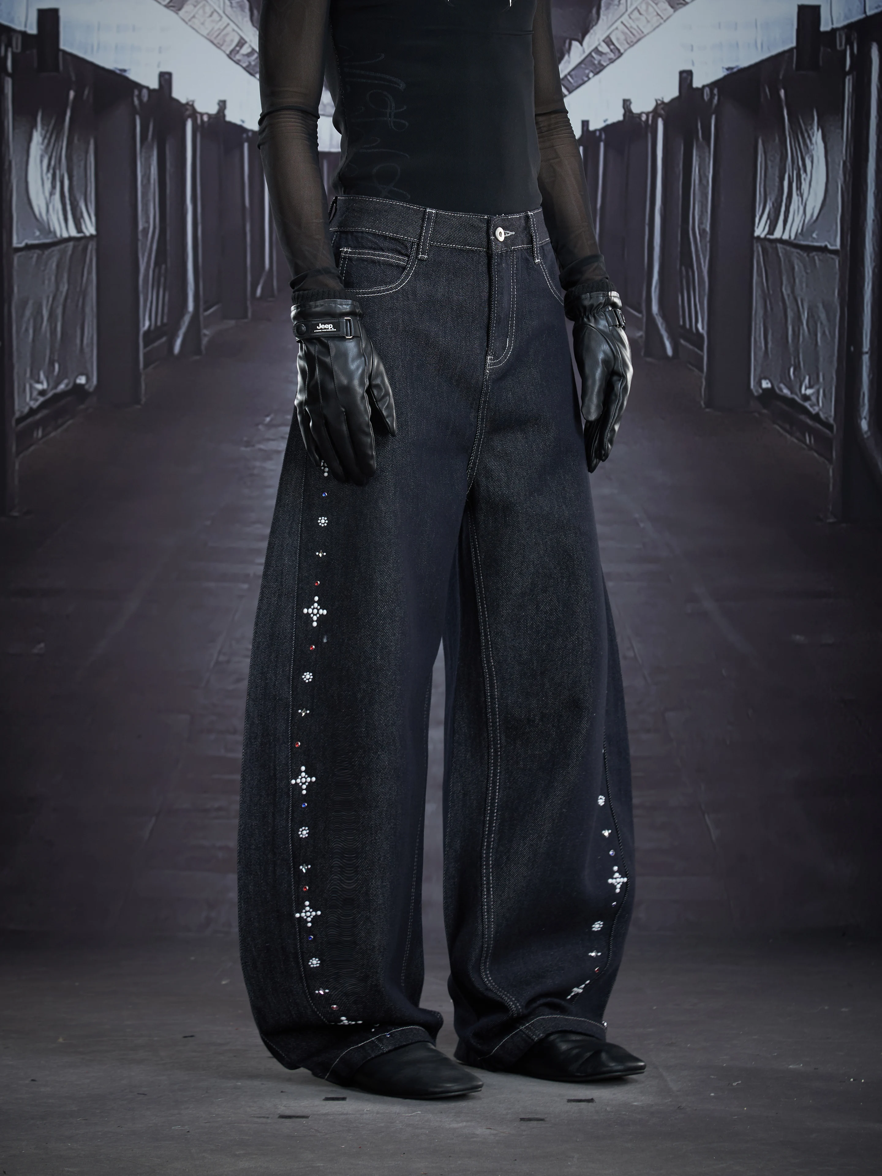 Special-Interest Design New Heavy Industry Manual Beaded Versatile Personality Casual Street Pants Straight Jeans