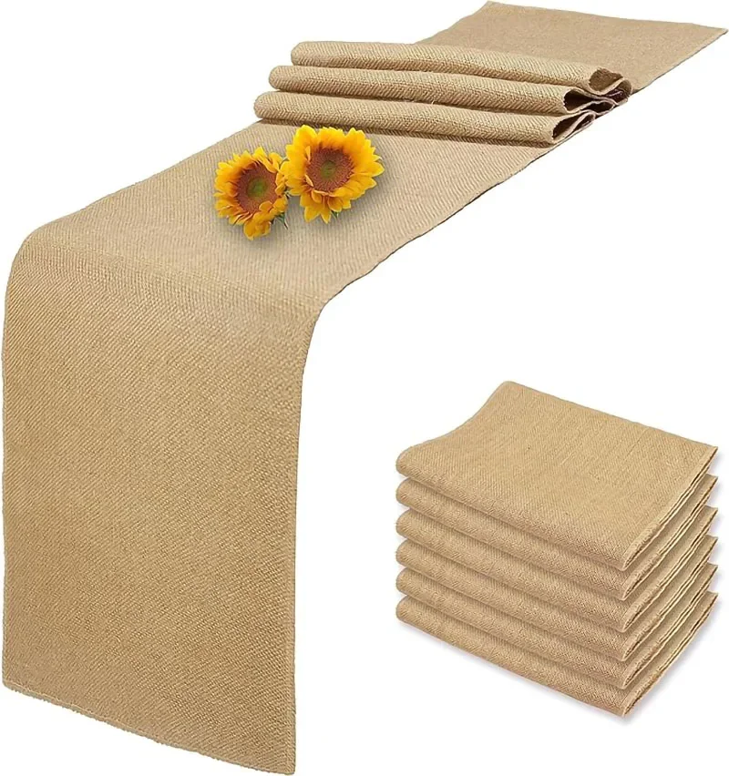 30cm Width Jute Linen Vintage Natural Table Runner Burlap Rustic Khaki Party Country Wedding Christmas Decoration Chair Decor