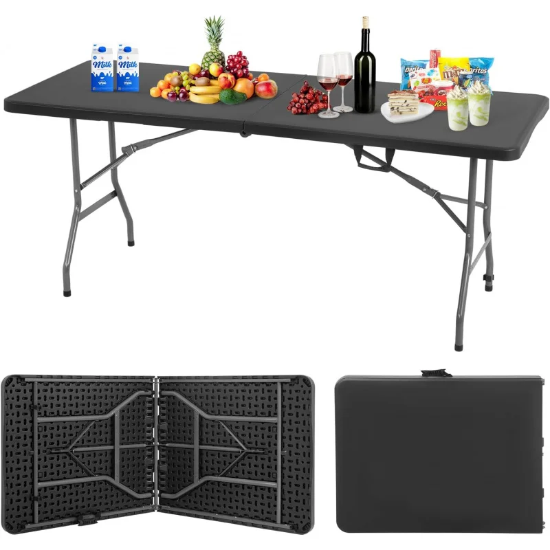 Outdoor Folding Camping Table Plastic Table Portable Square Height Dining Table Perfect for Picnics,Parties,Party and Camping,Bl