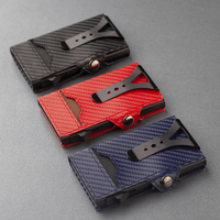 Casekey Men Business Card Holder Carbon Fiber Leather Automatic Small Purse RFID Popup Credit Wallet Cardholder Portafoglio Uomo