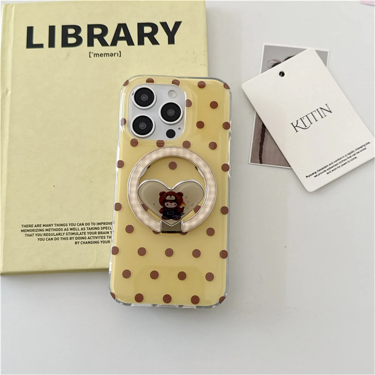 

Korean Brown Polka Dot Magnetic Phone Case For iPhone 16 Pro 15 14 Pro Max 15Pro Cover with Magsafe Stand Holder Cute Cases