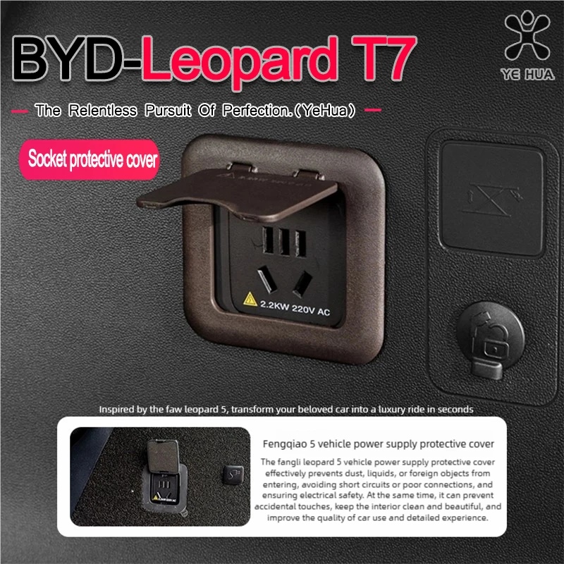 For 25-26 BYD Formula Leopard Titanium 7 Trunk 220V Socket Protection Cover Protective Interface Dustproof Decoration