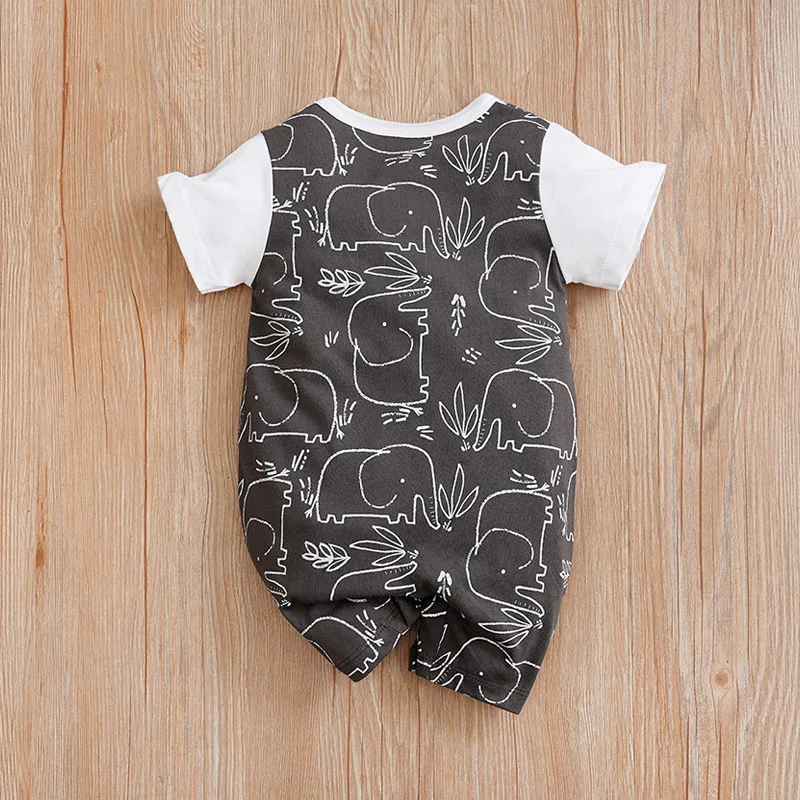 0-18 Baby Bodysuit Cute Backstraps Elephant Cotton Casual Comfortable Soft Boys And Girls Summer Short Sleeved Newborn Clothes