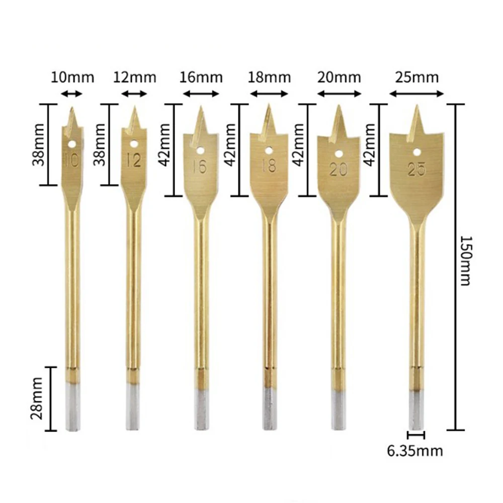 6Pcs Hole Saw Drill Bits Set Hole Opener Wood Drilling Woodworking Spade Dill Bits Wood Flat Hole Drill Bit 10/12/16/18/20/25 mm