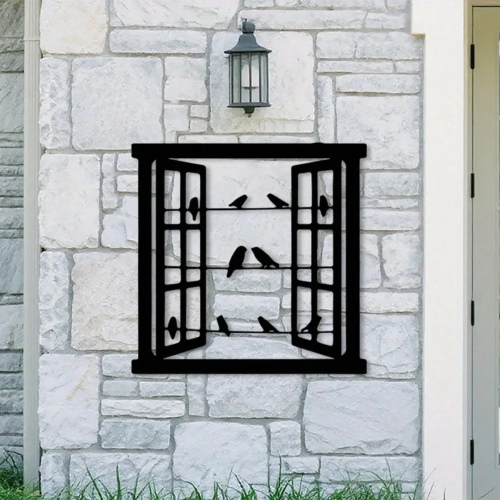 Window Iron Wall Art Mural Bohemian Style Decor Living Room Home Garden Fence Hanging Ornament Accent