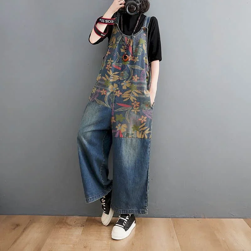 

Denim Jumpsuits for Women Korean Style Vintage Playsuits Casual Loose Trousers Oversized High Waist Overalls for Women Clothes