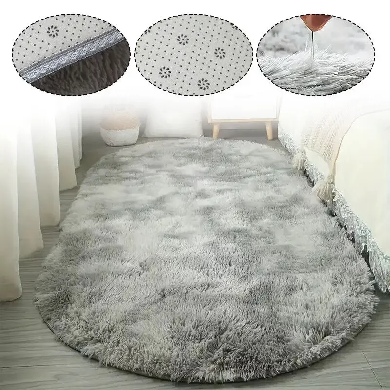 Oval Center Carpet Plush Fluffy Tie Dye Anti Slip Carpet Floor Cushion Bedroom Bedside Mat Rug Soft Foot Mats Home Decor New