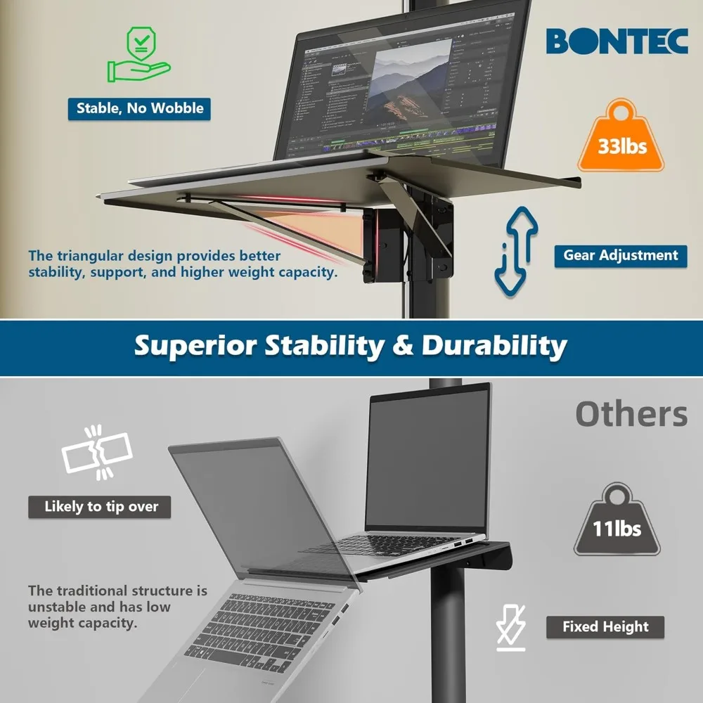 Supporto TV mobile universale per TV da 23-60 pollici, altezza regolabile con ruote di bloccaggio e ripiano multimediale, può contenere fino a 88 libbre