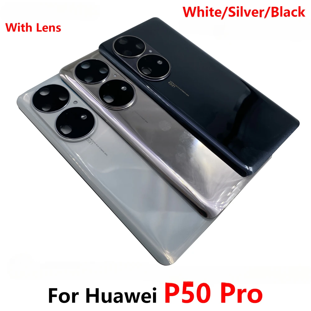 NEW For Huawei P50 Pro Back Battery Cover Glass Housing Case Door Rear With Frame Camera Lens Replacement LOGO With Adhesive