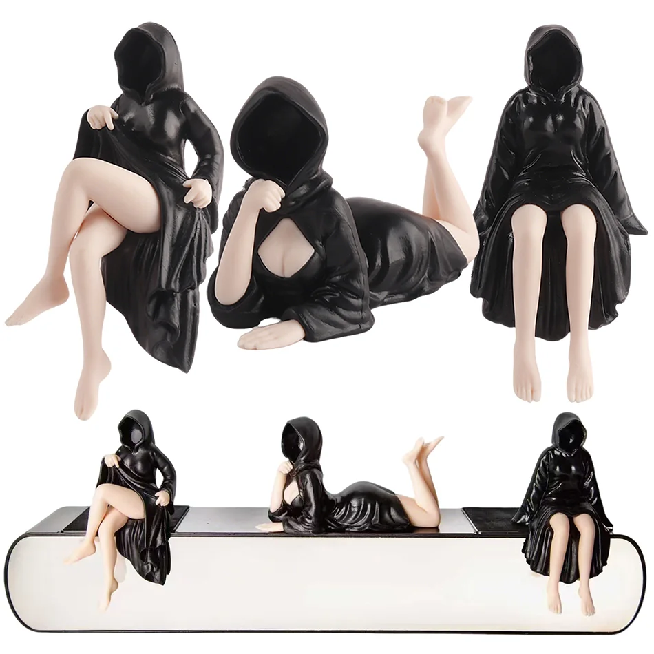 

3pcs Halloween Mysterious Statue Black Robe Queen Desk Decorations Sexy Women Gifts Noodle Stopper Action Figure Statues Gifts