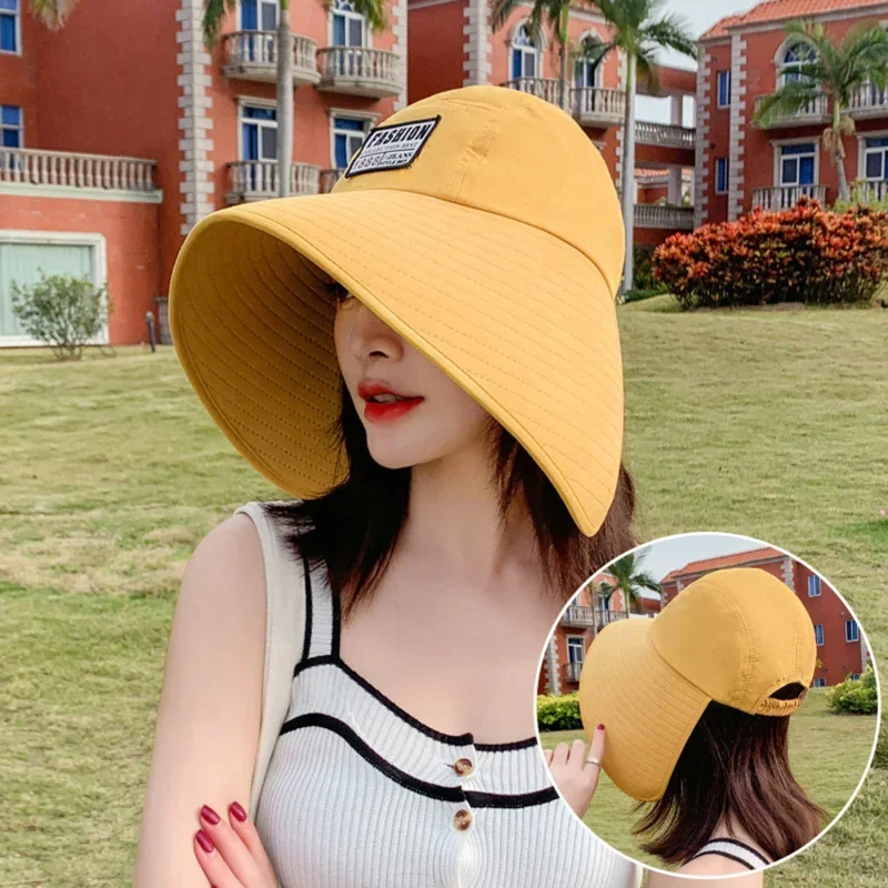 Sombreros de mujer, protección UV de verano, gorra con protección solar de ala grande, gorras de playa, visera de viaje con cola de caballo, Panamá ⠀mati 모자 chapeau femme