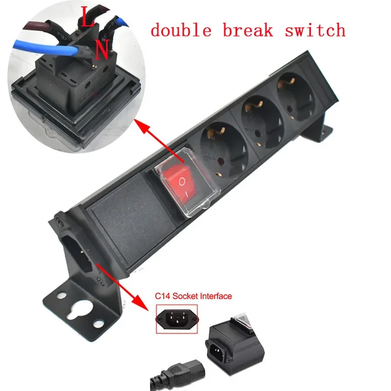 Aluminum Panel C14 port PDU Power Strip Distribution Unit Desktop EU Standard socket 1-10Way Outlet Modular Power