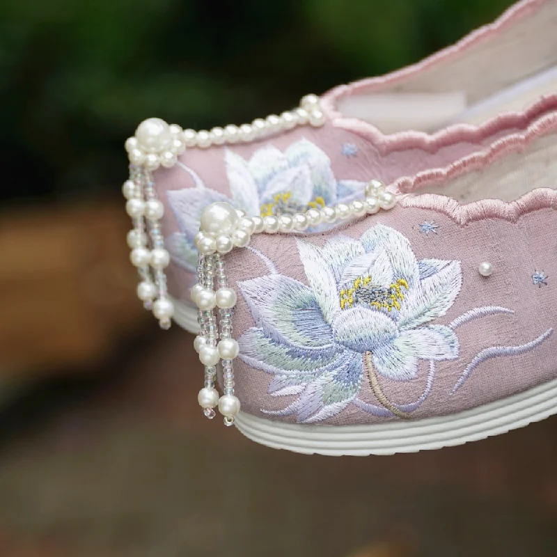 Spring Original Matching Ancient Style Hanfu Bow Shoes Women Embroidered Flower Inner Increase Gao Ming Ancient Costume