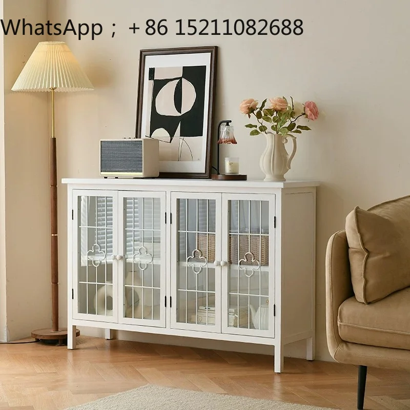 SCY white retro guest restaurant entrance dining side cabinet storage glass display decorative cabinet view 4