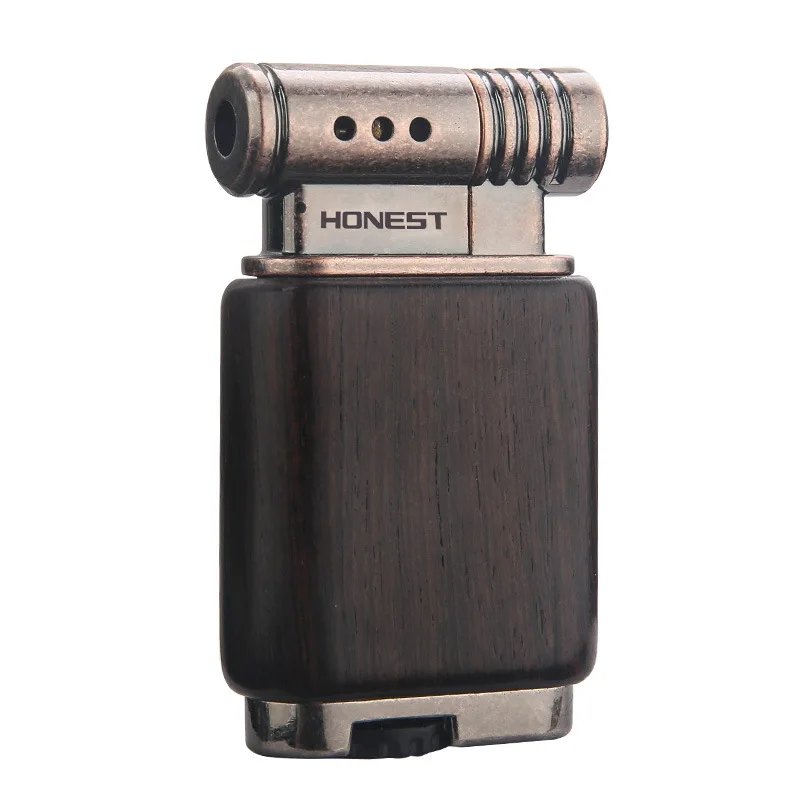 New Sandalwood Gas Lighter Creative Personality Retro Open Flame Wooden Shell Pipe Lighter High Quality Gift Collection