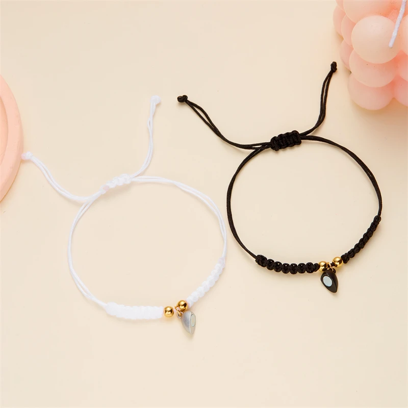 2 Stück einfache handgemachte Paar Armband für Frauen romantische Herz magnetisch passende Armband Charme Bestie Freundschaft Schmuck Geschenke – Detail 12