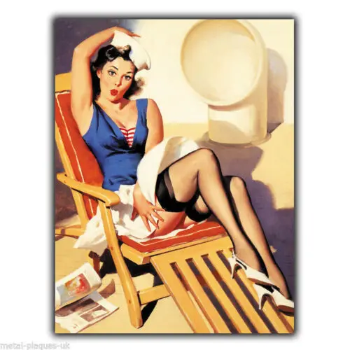 Schild aus Metall, Pin-up-Marine-Mädchen, ELVGREN, Pin-up-Retro-Poster, Kunstbild, Aluminium